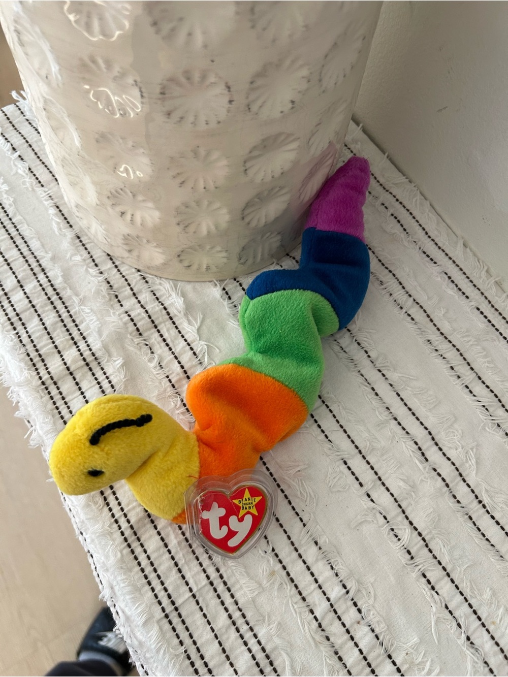 Vintage 1995 Ty Beanie Baby Inch Caterpillar Rainbow Striped Plush